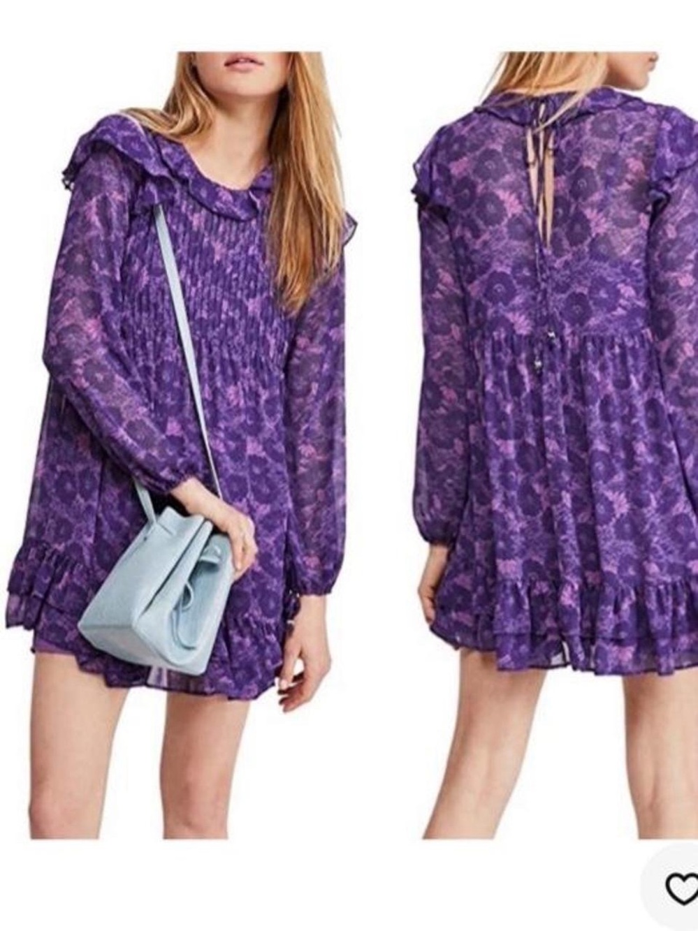 Free People these Dreams purple floral mini dress with ruffles lg